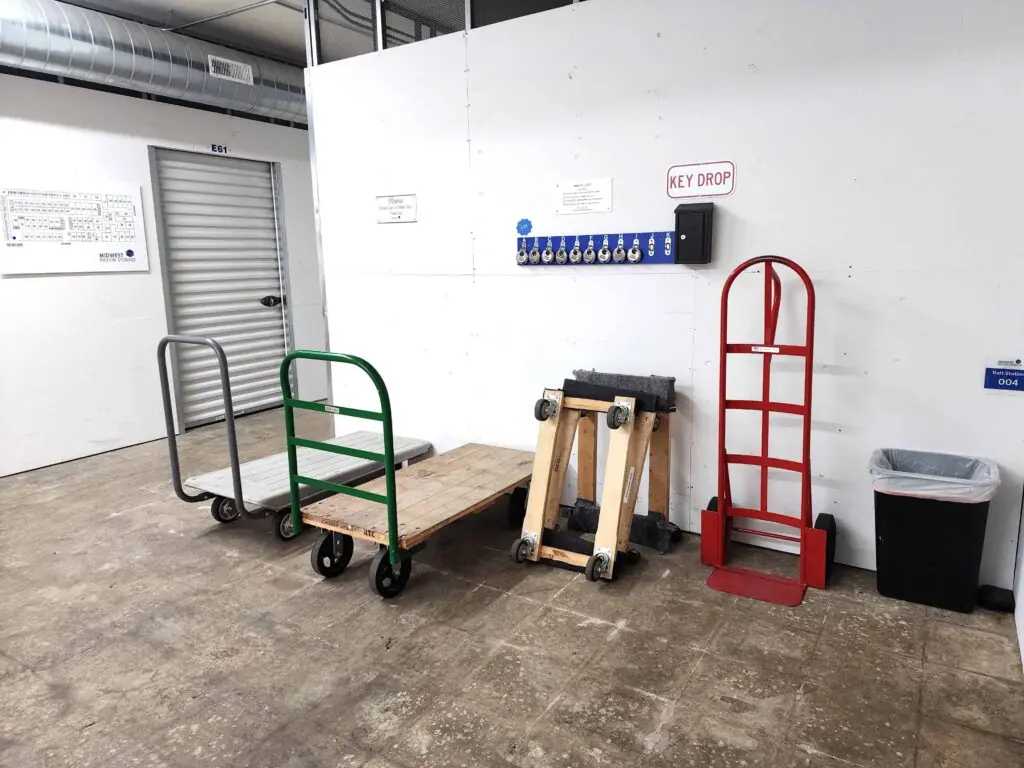 Moving carts and dollies at the Austin storage facility