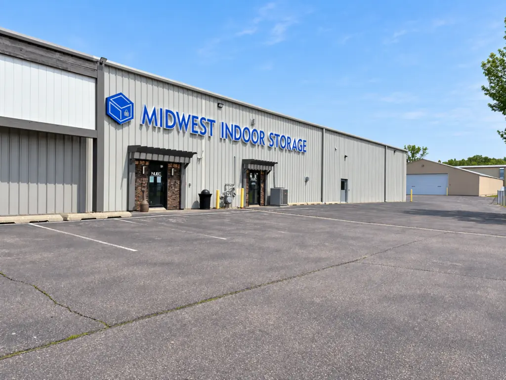 Midwest Indoor Storage building and front entrance at Midwest Indoor Storage in New Ulm, MN